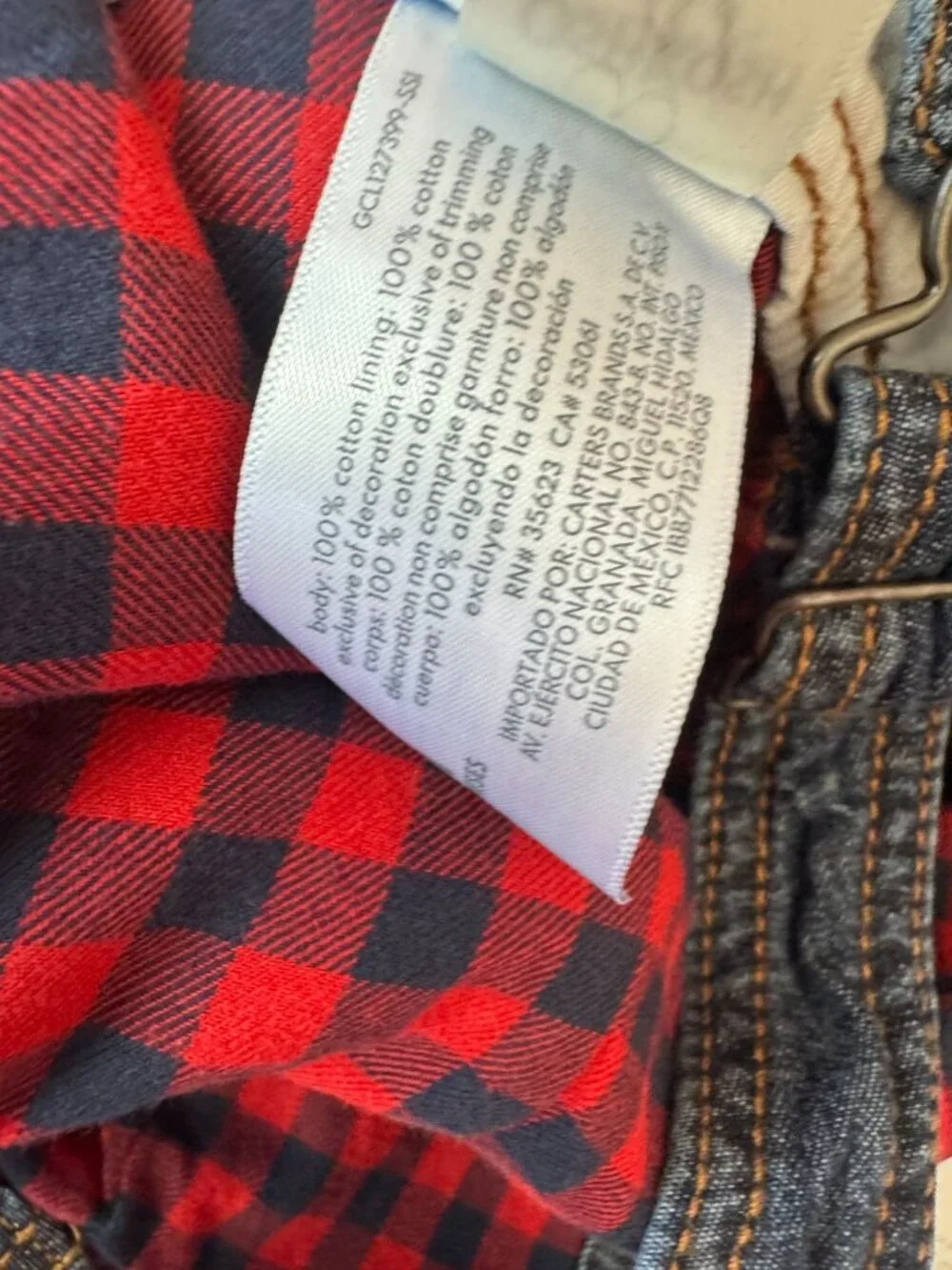 OshKosh Bgosh Denim Overalls Toddlers Red Buffalo Plaid Lined Kid Size 24 Months